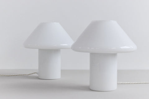 Vintage Pair of Small White Glass Mushroom Lamps by Hala Zeist for Habitat
