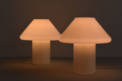 Vintage Pair of Small White Glass Mushroom Lamps by Hala Zeist for Habitat
