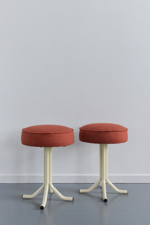 Vintage Pair of 1980s Tubular Metal Stools with Orange Boucle Fabric