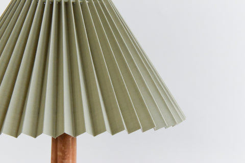 Vintage Pair of Bamboo Table Lamp Bases with New Sage Green Pleated Shades