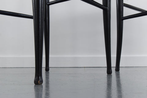 Vintage Pair of Gio Ponti Style Italian Ebonized Ladder Back Rush Dining Chairs