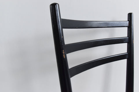 Vintage Pair of Gio Ponti Style Italian Ebonized Ladder Back Rush Dining Chairs