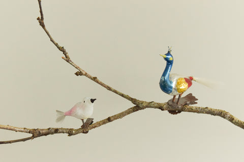 Vintage Pair of Glass Christmas Tree Clip On Bird Decorations / Ornaments