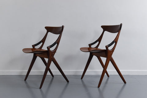Vintage Pair of Rare Danish Early 1950s Model 71 Dining Chairs By Arne Hovmand Olsen For Mogens Kold