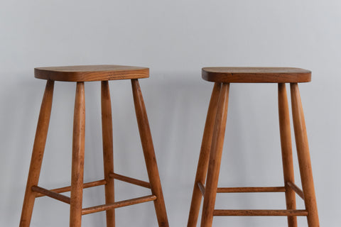 Vintage Pair of Rustic Wooden Bar Stools