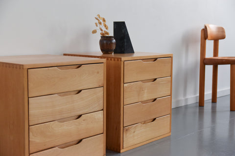 Vintage Pair of Solid Beech Bedside Drawers