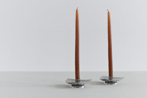 Vintage Pair of Stainless Steel Triangular Candle Holders KIH Made In Hong Kong