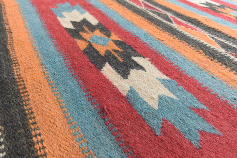 Vintage Patterned Aztec Flat Weave Wool Rug