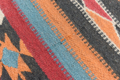 Vintage Patterned Aztec Flat Weave Wool Rug