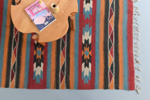 Vintage Patterned Aztec Flat Weave Wool Rug
