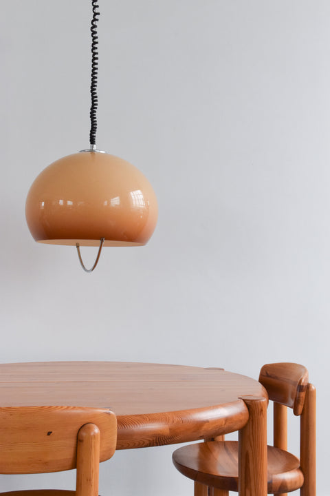 Vintage Peach Plastic Rise and Fall Mushroom Ceiling Light Guzzini Style