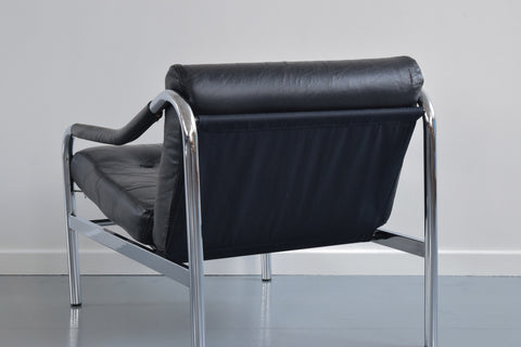 Vintage Pieff Kadia Black Leather and Chrome Arm Chair by Tim Bates