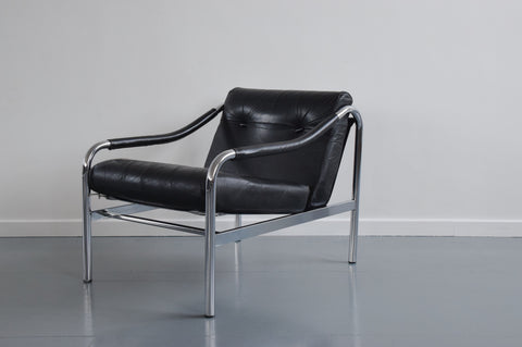 Vintage Pieff Kadia Black Leather and Chrome Arm Chair by Tim Bates
