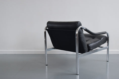 Vintage Pieff Kadia Black Leather and Chrome Arm Chair by Tim Bates
