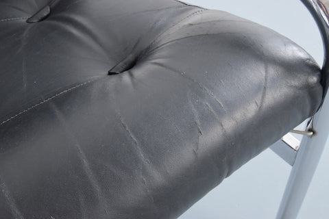 Vintage Pieff Kadia Black Leather and Chrome Arm Chair by Tim Bates