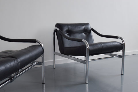 Vintage Pieff Kadia Black Leather and Chrome Arm Chair by Tim Bates