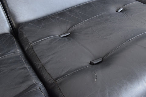 Vintage Pieff Kadia Black Leather and Chrome Three Seater Sofa by Tim Bates