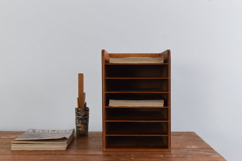 Vintage Plywood Desktop Paper Rack