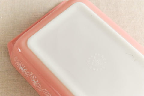 Vintage Pyrex Pink and White Daisy Shallow Serving Dish with Lid
