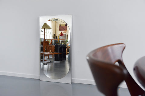 Vintage Rare Large Swedish Brushed Metal Mirror Circa 1980s
