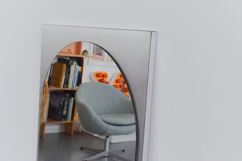 Vintage Rare Large Swedish Brushed Metal Mirror Circa 1980s