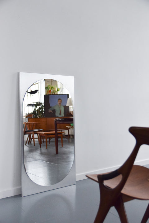 Vintage Rare Large Swedish Brushed Metal Mirror Circa 1980s