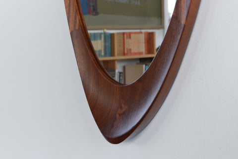 Vintage Rare Swedish Oval Teak Mirror by Glas & Trä Hovmantorp