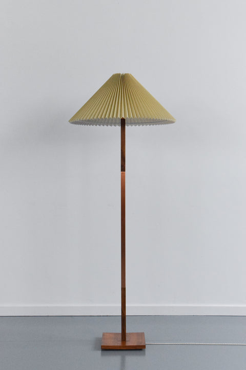 Vintage Rosewood and Copper Floor Lamp with New Pleated Lamp Shade