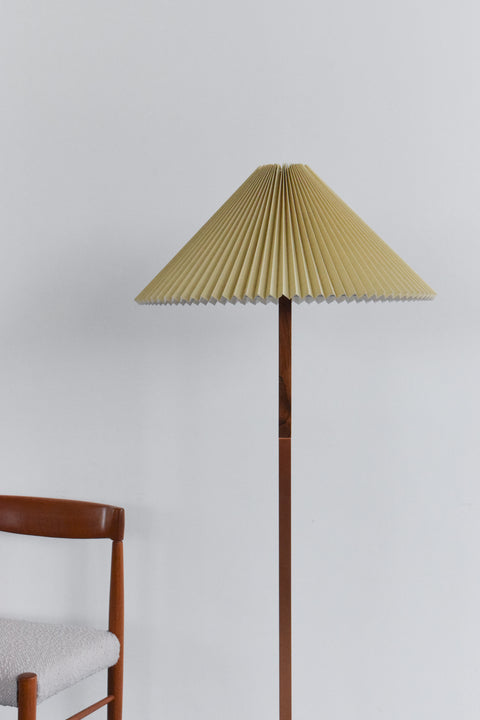 Vintage Rosewood and Copper Floor Lamp with New Pleated Lamp Shade