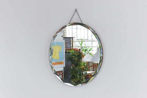 Vintage Round Bevelled Frameless Wall Mirror