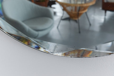 Vintage Round Bevelled Frameless Wall Mirror