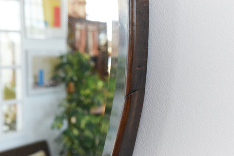 Vintage Round Wooden Framed Bevelled Mirror