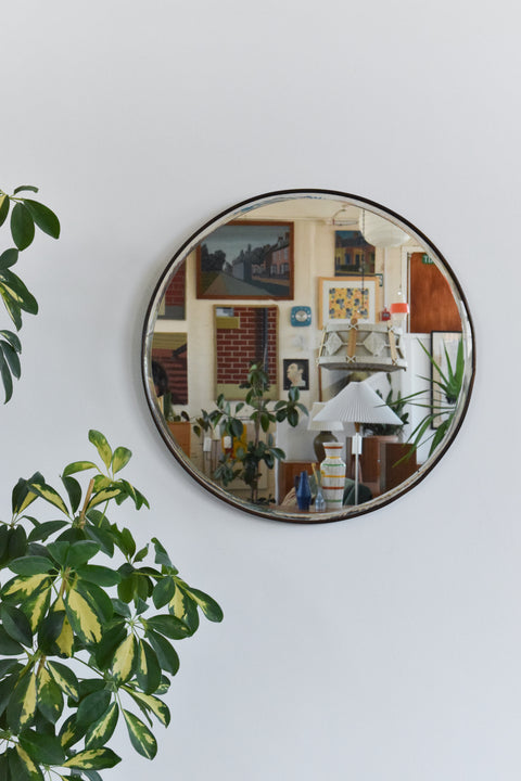 Vintage Round Wooden Framed Bevelled Mirror