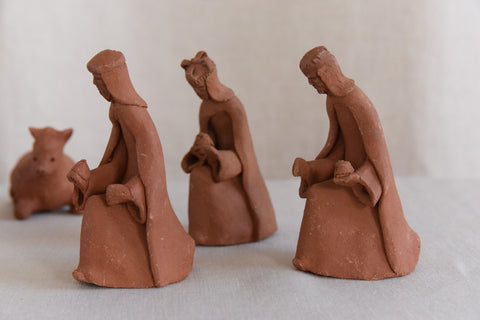 Vintage Rustic Hand Made Folk Art Terracotta Nativity Set