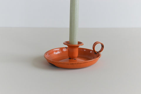 Vintage Rustic Orange Enamel Candle Holder