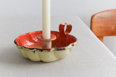 Vintage Rustic Red Enamel Candle Holder