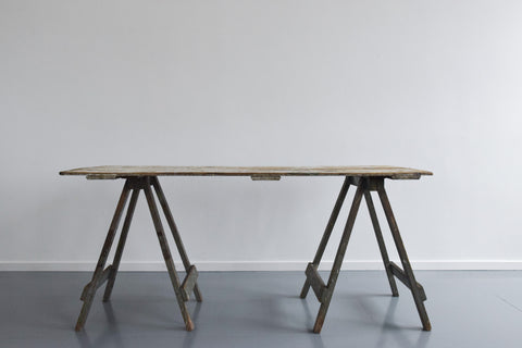 Vintage Rustic Wooden Bifold Trestle Table