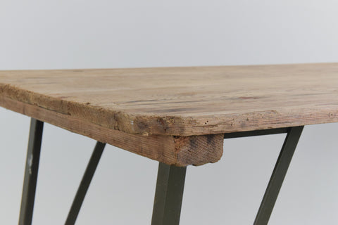 Vintage Rustic Wooden Folding Trestle Table with Metal Legs