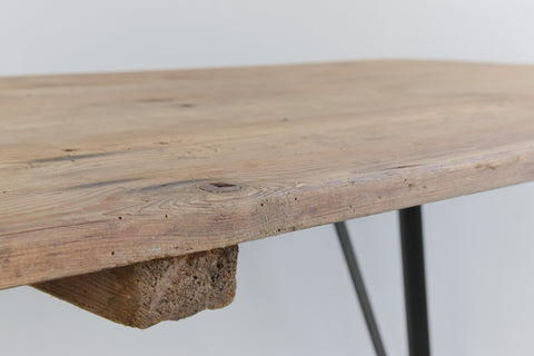 Vintage Rustic Wooden Folding Trestle Table with Metal Legs