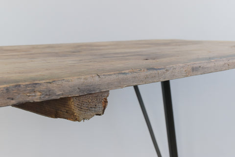 Vintage Rustic Wooden Folding Trestle Table with Metal Legs