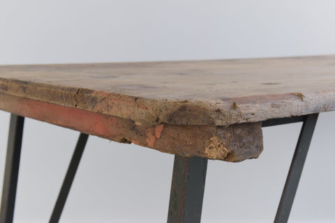 Vintage Rustic Wooden Folding Trestle Table with Metal Legs