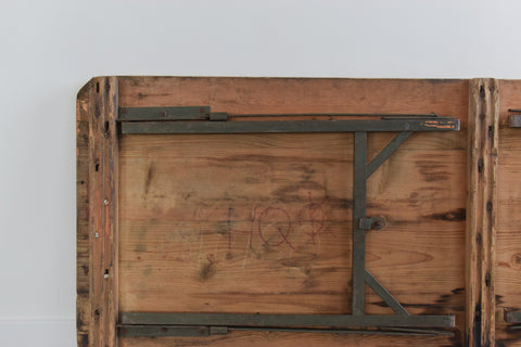 Vintage Rustic Wooden Folding Trestle Table with Metal Legs