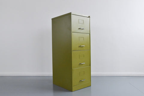 Vintage Sankey Sheldon Metal Avocado Green 4 Drawer Filing Cabinet