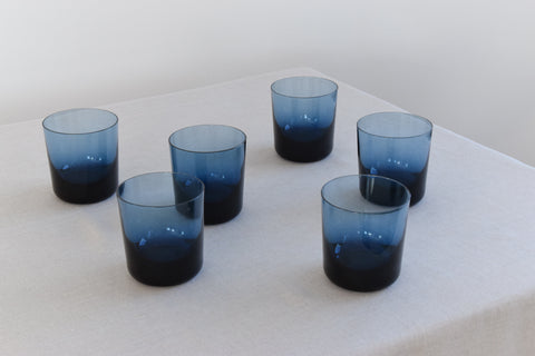 Vintage Set of 6 Blue Glass Tumblers