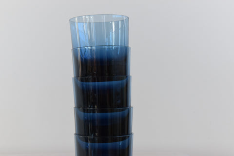 Vintage Set of 6 Blue Glass Tumblers