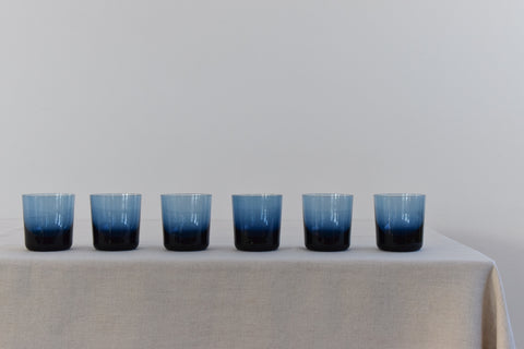 Vintage Set of 6 Blue Glass Tumblers