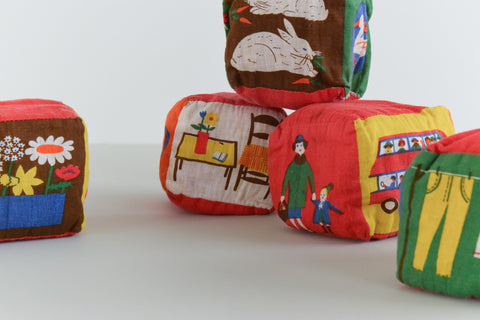 Vintage Set of Six Galt Toys Fabric Baby Blocks
