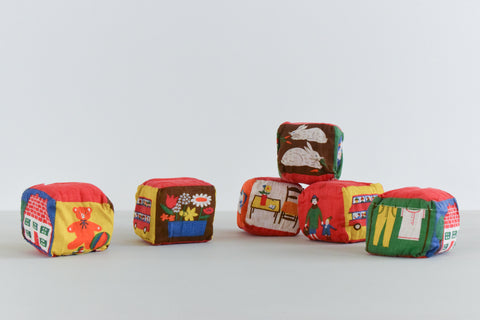 Vintage Set of Six Galt Toys Fabric Baby Blocks