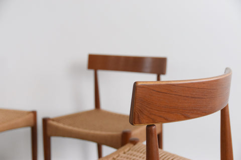 Vintage Set of Four Danish Teak Paper Cord Dining Chairs by Arne Hovmand Olsen for Mogens Kold Mobelfabrik