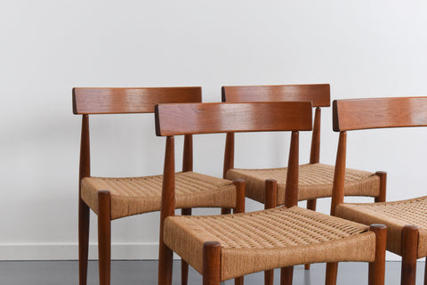 Vintage Set of Four Danish Teak Paper Cord Dining Chairs by Arne Hovmand Olsen for Mogens Kold Mobelfabrik